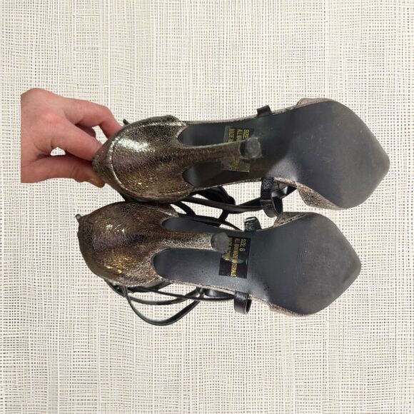 VTG Charlotte Russe Strappy Heels Metallic Gunmetal Pointed Toe Stilettos Size 6 - Picture 5 of 5